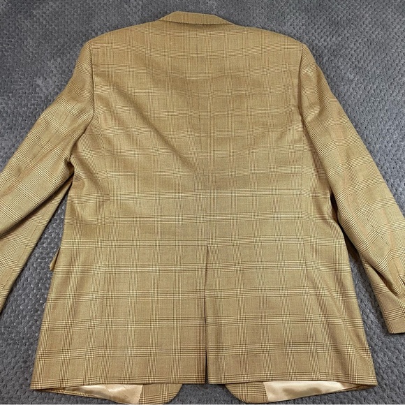 Hart Schaffner Marx Silk Wool Mens 46L Blazer Sportcoat Check Pattern Tan - Picture 7 of 10